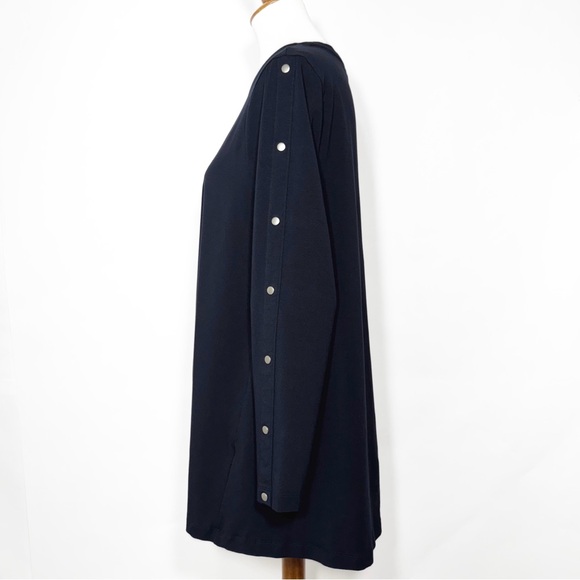 Chico’s Navy Blue Snap Button Long Sleeve Pima Cotton Knit Tunic Top Tee L - Picture 3 of 10